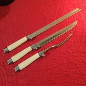 Vintage Carving Knife Set with Cream Handles